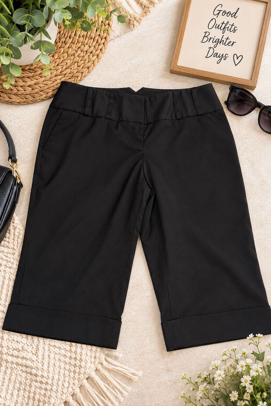 No Boundaries Juniors 13 Black Wide Leg Bermuda Shorts Stretch Dressy Career